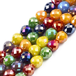 Colorful Electroplate Opaque Solid Color Glass Beads Strands, AB Color Plated, Faceted, Strawberry, Colorful, 6x6mm, Hole: 1.2mm, about 80~81Pcs/strand, 19.29 inch~19.69 inch(49~50cm)