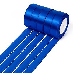 Синий Односторонняя атласная лента, Полиэфирная лента, синие, 1 дюйм (25 мм) шириной, 25yards / рулон (22.86 м / рулон), 5 рулоны / группа, 125yards / группа (114.3 м / группа)