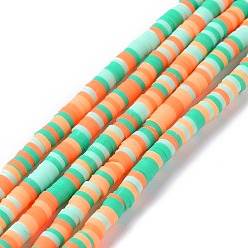 Coral Handmade Polymer Clay Beads Strands, for DIY Jewelry Crafts Supplies, Heishi Beads, Disc/Flat Round, Coral, 3x0.6~1.2mm, Hole: 1.6~1.8mm, about 412pcs/strand, 15.94 inch(40.5cm)