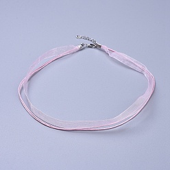 Pink Fabrication de bijoux cordon collier, avec 2 fils de cire, ruban organza et les accessoires en fer, rose, 17 pouce