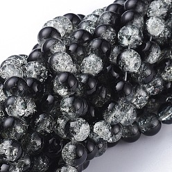 Black Spray Painted Crackle Glass Beads Strands, Round, Two Tone, Black, 6mm, Hole: 1.3~1.6mm, about 133pcs/strand, 31.4 inch
