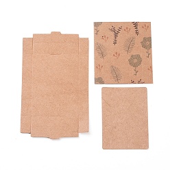BurlyWood Kraft Paper Boxes and Necklace Jewelry Display Cards, Packaging Boxes, with Plants Pattern, BurlyWood, Folded Box Size: 7.3x5.4x1.2cm, Display Card: 7x5x0.05cm
