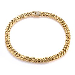 Golden 304 Stainless Steel Curb Chain Necklaces, with Rhinestones, Golden, 23.62 inch(60cm), 16mm