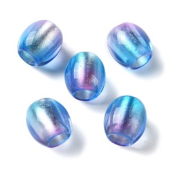 Bleu Ciel Foncé Perles acryliques peintes, avec de la poudre de paillettes, ovale, bleu profond du ciel, 11x11.5mm, Trou: 5mm
