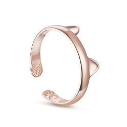 Rose Gold TINYSAND Cute and Delicate Cat Ears 925 Sterling Silver Cuff Rings, Open Rings, Rose Gold, 17.2x6.13mm