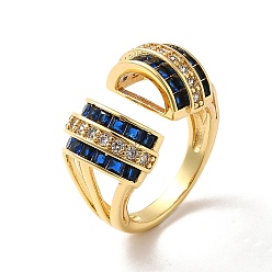 Blue Cubic Zirconia Arch Open Cuff Ring, Real 18K Gold Plated Brass Wide Ring for Women, Blue, US Size 7(17.3mm)