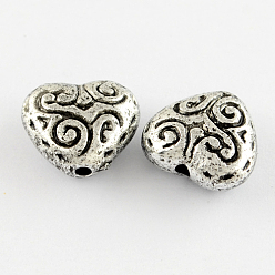 Antique Silver Plated Acrylic Antique Beads, Heart, Antique Silver Plated Color, 14mm long, 13mm wide, 7mm thick,  Hole: 1.5mm, about 680pcs/500g