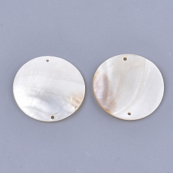 Creamy White Freshwater Shell LinksLinks connectors, Flat Round, Creamy White, 46x2~3mm, Hole: 2mm