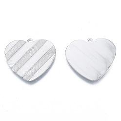 Stainless Steel Color 304 Stainless Steel Pendants, Heart, Stainless Steel Color, 24.5x27x1mm, Hole: 1.6mm