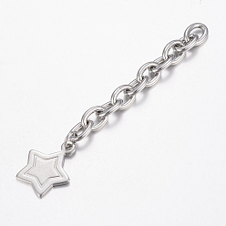 Stainless Steel Color 201 Stainless Steel Chain Extender, with Star Charms, Stainless Steel Color, 70x6mm