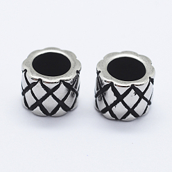 Antique Silver 316 Surgical Stainless Steel European Beads, Large Hole Beads, Braided Column, Antique Silver, 8.5x7mm, Hole: 5mm