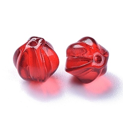 Red Transparent Glass Beads, with Glitter Powder, Pumpkin, Red, 8.5x8mm, Hole: 1.2mm