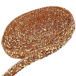 Gold Glitter Resin Hotfix Rhinestone(Hot Melt Adhesive On The Back), Rhinestone Trimming, Costume Accessories, Gold, 10x2.5mm, 3yard/roll