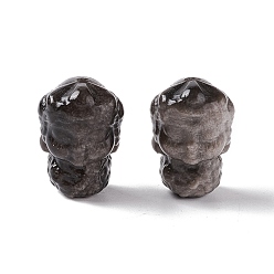 Obsidienne Perles d'obsidienne en argent naturel, Bouddha, 19~19.5x13x13mm, Trou: 1.8mm