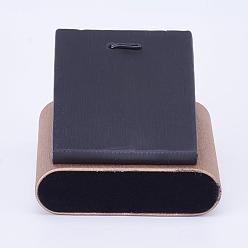 Black Wooden Pendant Necklace Display, with PU Leather, Cuboid, Black, 8x7.5x5.6cm