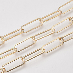 Light Gold Cadenas de clips de hierro sin soldar, Plano Oval, cadenas portacables alargadas estiradas, con carrete, la luz de oro, 18x6x1.2 mm, aproximadamente 82.02 pies (25 m) / rollo