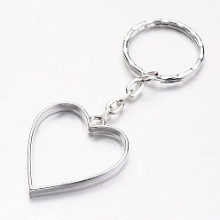 Argent Porte-clés pendentifs en alliage, avec les accessoires en fermoir clés en fer, cœur, couleur argent plaqué, 79mm