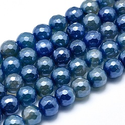 Natural Agate Electroplated Natural Agate Beads Strands, Round, Faceted, 8mm, Hole: 1mm, about 48~49pcs/strand, 15.1~15.5 inch(38.5~39.5cm)