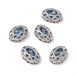 Dodger Blue Eco-friendly Brass Micro Pave Cubic Zirconia Multi-strand Links, Rack Plating, Cadmium Free & Lead Free, Oval, Platinum, Dodger Blue, 12x8x5mm, Hole: 1.2mm