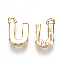 Letter U Brass Charms, Letter, Nickel Free, Real 18K Gold Plated, Letter.U, 8.5x5.5x1.5mm, Hole: 0.8mm