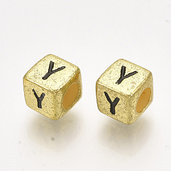Letter Y Acrylic Beads, Horizontal Hole, Metallic Plated, Cube with Letter.Y, 6x6x6mm, 2600pcs/500g