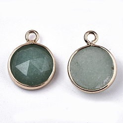 Green Aventurine Natural Green Aventurine Charms, with Light Gold Plated Brass Edge and Loop, Half Round/Dome, Faceted, 14x11x5mm, Hole: 1.5mm