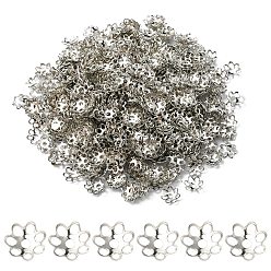 Platinum Iron Bead Caps, Cadmium Free & Lead Free, Flower, Multi-Petal, Platinum, 6x1mm, Hole: 1mm