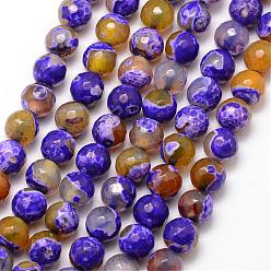 Blue Violet Natural Fire Crackle Agate Bead Strands, Round, Grade A, Faceted, Dyed & Heated, Blue Violet, 8mm, Hole: 1mm, about 47pcs/strand, 15 inch