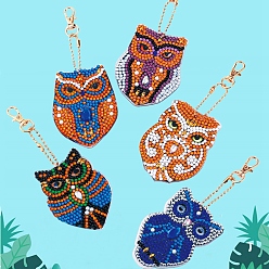 Owl DIY Diamond Painting Pendant Decoration Kits, including Acrylic Pendant Decoration, Resin Rhinestones, Diamond Sticky Pen, Tray Plate and Glue Clay, Owl, 76x58x2mm