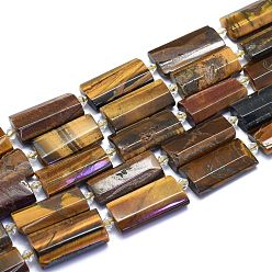 Tiger Eye Natural Tiger Eye Strands, Rectangle, Faceted, 27~29x13~14x6~7mm, Hole: 1.5mm, about 12pcs/Strand, 14.96 inch(38cm)
