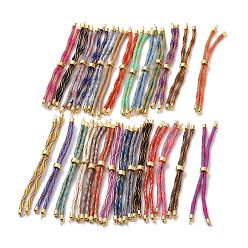 Mixed Color Nylon Cord Silder Bracelets, for Connector Charm Bracelet Making, with Rack Plating Golden Brass Clasp, Long-Lasting Plated, Cadmium Free & Lead Free, Mixed Color, 9-1/8x1/8 inch(23x0.3cm), Hole: 2mm