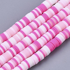 Ярко-Розовый Ручной полимерные нити глины шарик, Heishi бусы, для поделок ювелирных изделий, Диск / плоские круглые, ярко-розовый, 4x0.5~1 мм, отверстие : 0.9 мм, около 320~450 шт / нитка, 15.35 дюйм ~ 16.92 дюйм (39~43 см)