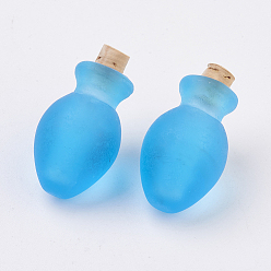 Bleu Ciel Foncé Pendentifs de bouteille de parfum en lampwork manuels, bouteille d'huile essentielle, givré, bleu profond du ciel, 29~30mm, trou: 5~5.5 mm, capacité de la bouteille: 0.5~1 ml (0.017~0.03 fl. oz)