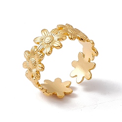 Настоящее золото 18K Ионное покрытие (ip) 304 кольцо из нержавеющей стали в форме цветка, открытое манжетное кольцо для женщин, реальный 18 k позолоченный, размер США 6 1/2 (16.9 мм)