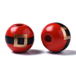 Colorful Painted Natural Wood European Beads, Large Hole Beads, Christmas, Printed, Round, Colorful, 16x15mm, Hole: 4mm