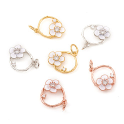 Mixed Color Brass Micro Pave Cubic Zirconia Charms, with Jump Rings and Enamel, Ring with Flower, Clear & White, Mixed Color, 13.5x13.5x3mm, Jump Ring: 5x0.6mm, Hole: 3.5mm