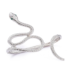 Antique Silver Alloy Snake Open Palm Cuff Bangles, with Plastic, Green, Antique Silver,  Inner Diameter: 1x2-7/8 inch(2.6x7.3cm)