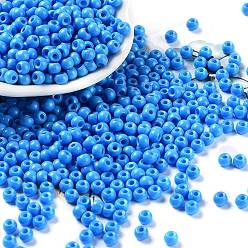 Bleu Dodger Cuisson de peinture perles de rocaille en verre, ronde, Dodger bleu, 4x3mm, Trou: 1.2mm, environ 7650 pcs / livre