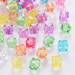 Couleur Mélangete Perles acryliques transparentes, facette, cube, couleur mixte, 10x10x8mm, trou: 1.5 mm, environ 900 pcs / 500 g