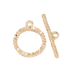 Golden Brass Toggle Clasps, Textured Ring, Golden, Ring: 26x21.5x2.5mm, Hole: 3mm, Bar: 31.5x7x2.5mm, Hole: 3mm