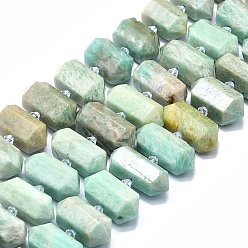 Flower Amazonite Natural Amazonite Beads Strands, Faceted, Double Terminated Pointed/Bullet, 20~31x12~14x10~13mm, Hole: 1.8mm, about 23~24pcs/strand, 15.55 inch(39.5cm)
