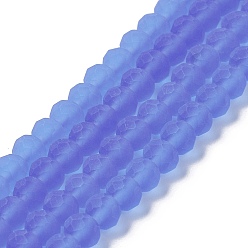 Средний Синий Шифер Прозрачные стеклянные бусины, граненые, матовые, рондель, средний грифельно-синий, 6x4.5 мм, отверстие : 1.4 мм, около 86 шт / нитка, 16.14 дюйм (41 см)