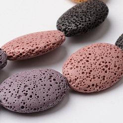 Mixed Color Natural Lava Rock Bead Strands, Flat Oval, Dyed , Mixed Color, 26x19~20x8mm, Hole: 1mm, about 15pcs/strand, 15.7 inch