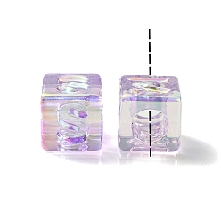 Plum UV Plating Rainbow Iridescent Acrylic Beads, Square, Plum, 12x12x12mm, Hole: 7mm