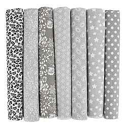 Silver Printed Cotton Fabric, for Patchwork, Sewing Tissue to Patchwork, Quilting, Flower/Polka Dot/Leopard Print/Star Pattern, Silver, 50x50cm, 7pcs/set