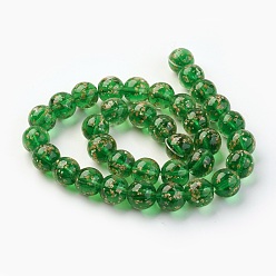 Vert Brins de perles au chalumeau de sable d'or faites à la main, lumineux, ronde, verte, 12mm, Trou: 1.4mm, Environ 33 pcs/chapelet, 14.3 pouce (40 cm)