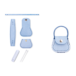 Light Blue DIY Purse Making Kit, Including Cowhide Leather Bag Accessories, Iron Needles & Waxed Cord, Light Blue, 5x5.3cm