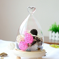 Heart Clear Glass Dome Cover, Decorative Display Case, Cloche Bell Jar Terrarium with Wood Base, Heart Pattern, 90x150mm