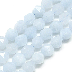 Chalcedony Natural Chalcedonye Beads Strands, Imitation Aquamarin, Dyed & Heated, Star Cut Round Beads, Faceted, 9.5~10x9mm, Hole: 1.5mm, about 37~39pcs/strand, 14.9 inch