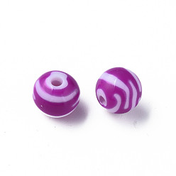 Medium Orchid Opaque Striped Acrylic Beads, Round, Medium Orchid, 11.5x10.5mm, Hole: 2.5mm, about 549pcs/500g